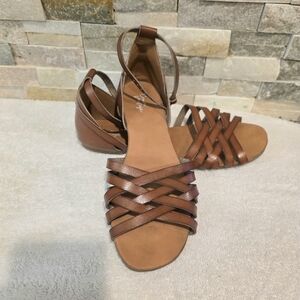 Crown Vintage Tan Brown Strappy Ankle Tie Sandals